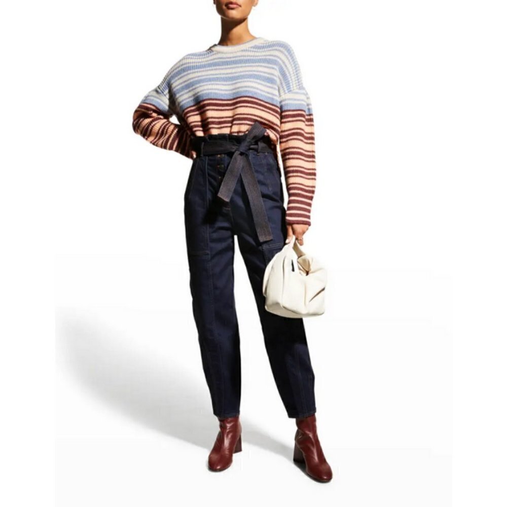 💕CINQ A SEPT💕 Malia Striped Drop-Shoulder Sweater ~ Multi-Color Small S NWT